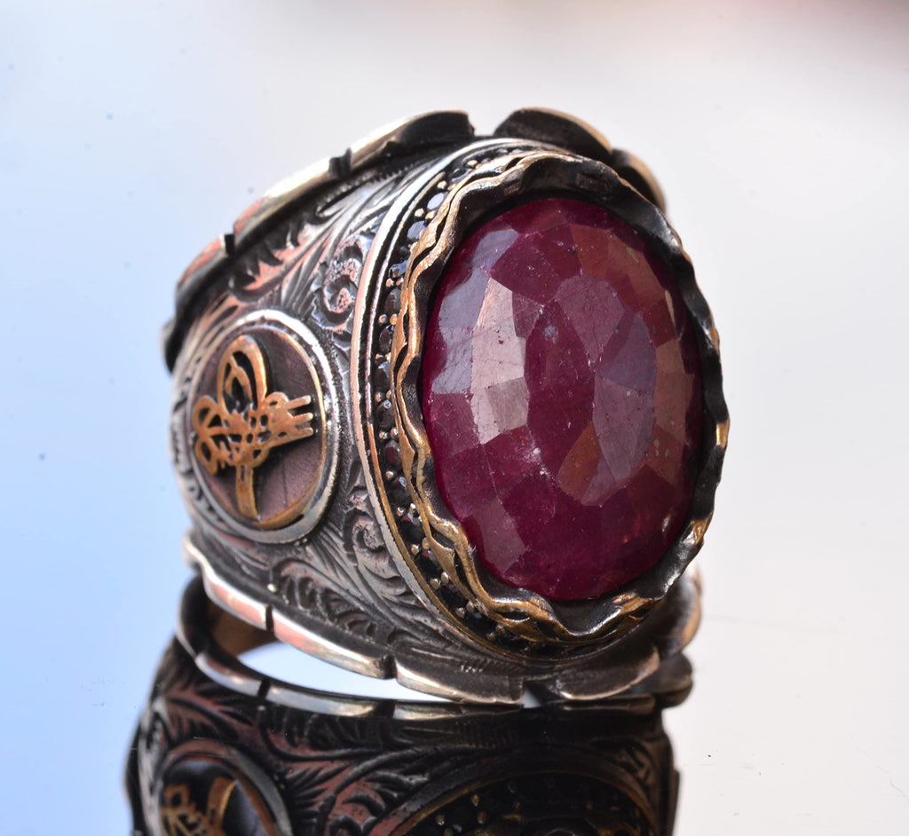 Ottoman Ring, Silver Ring, Natural Ruby Stone Ring, 12.90 Carat, Ethnic Design — 3