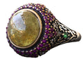 Natural Star Cat's Eye Stone Silver Unisex Sultan Ring - Noble and Mysterious