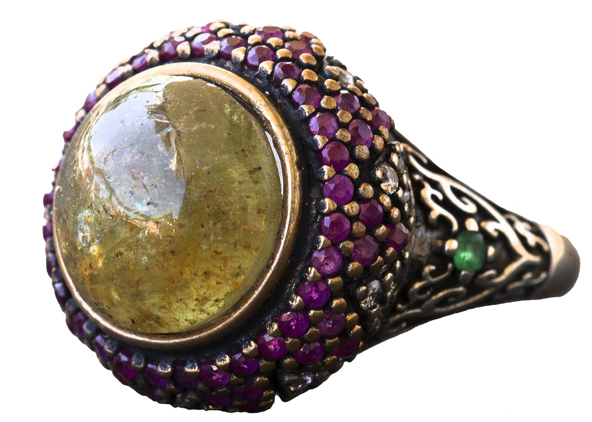 Natural Star Cat's Eye Stone Silver Unisex Sultan Ring - Noble and Mysterious