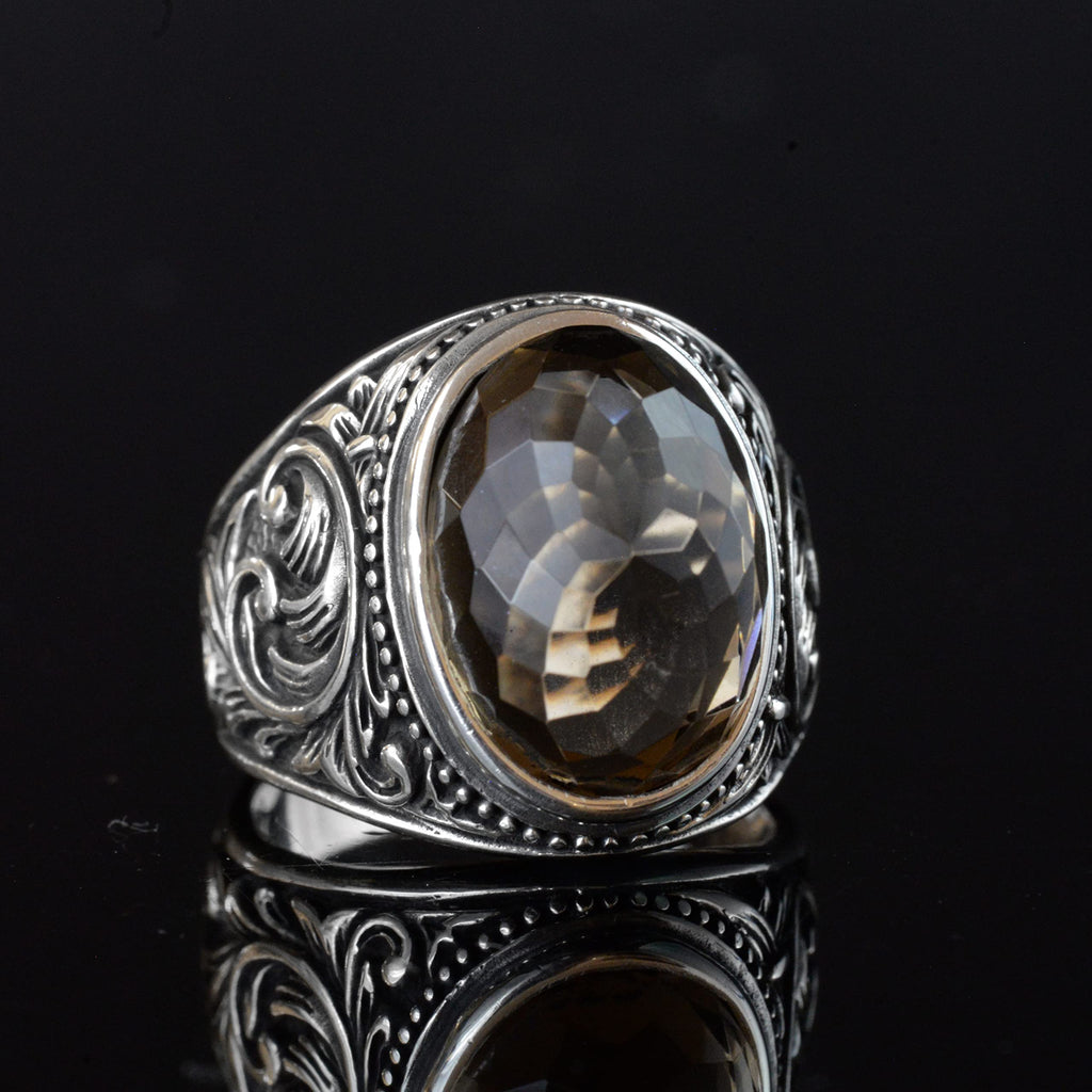 Natural Stone Ring, 925 Sterling Silver Ring (Smoky Quartz) — 5