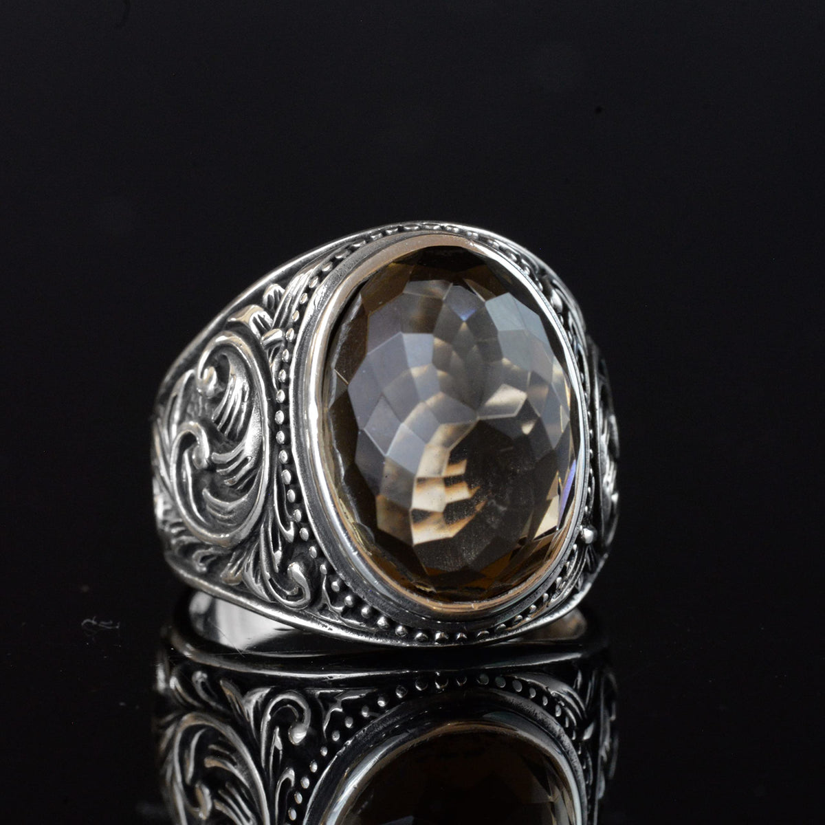 Natural Stone Ring, 925 Sterling Silver Ring (Smoky Quartz) — 5