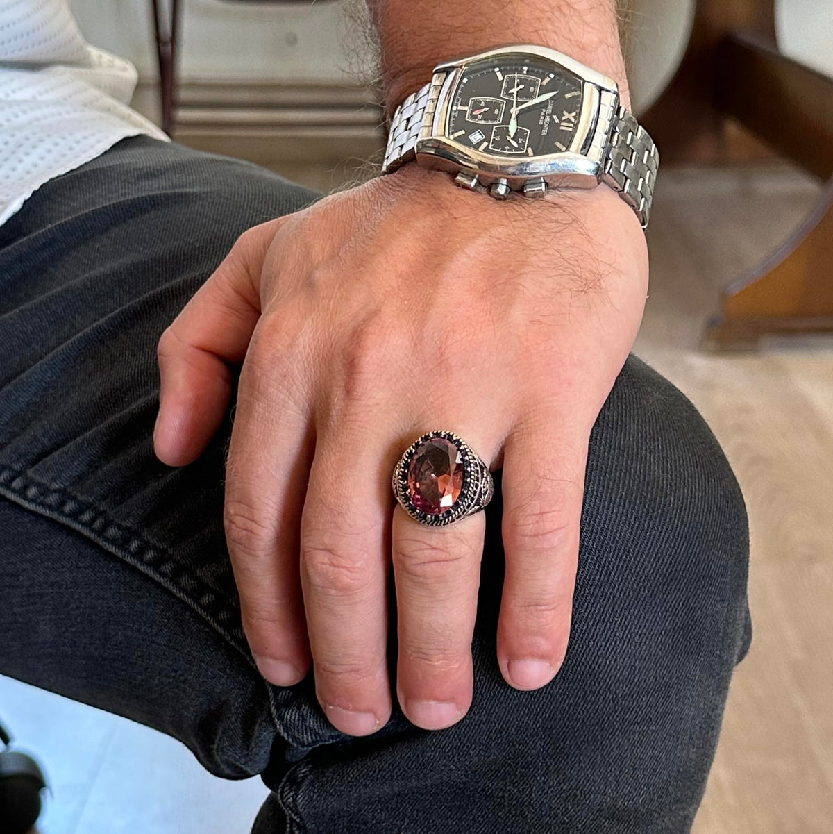 925 Sterling Silver Ring, Artificial Stone Ring, Eagle Symbol Ring, Handmade Ring (Artificial Sultanite) — 3
