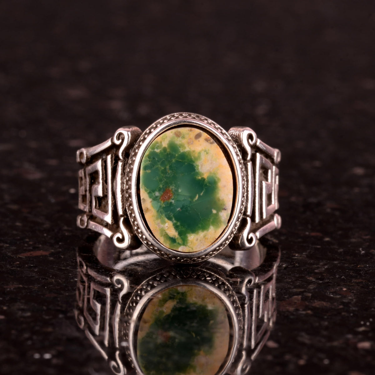 Natural Arizona Turquoise Stone Ring, 925 Sterling Silver Men's Ring (Model-6) — 2