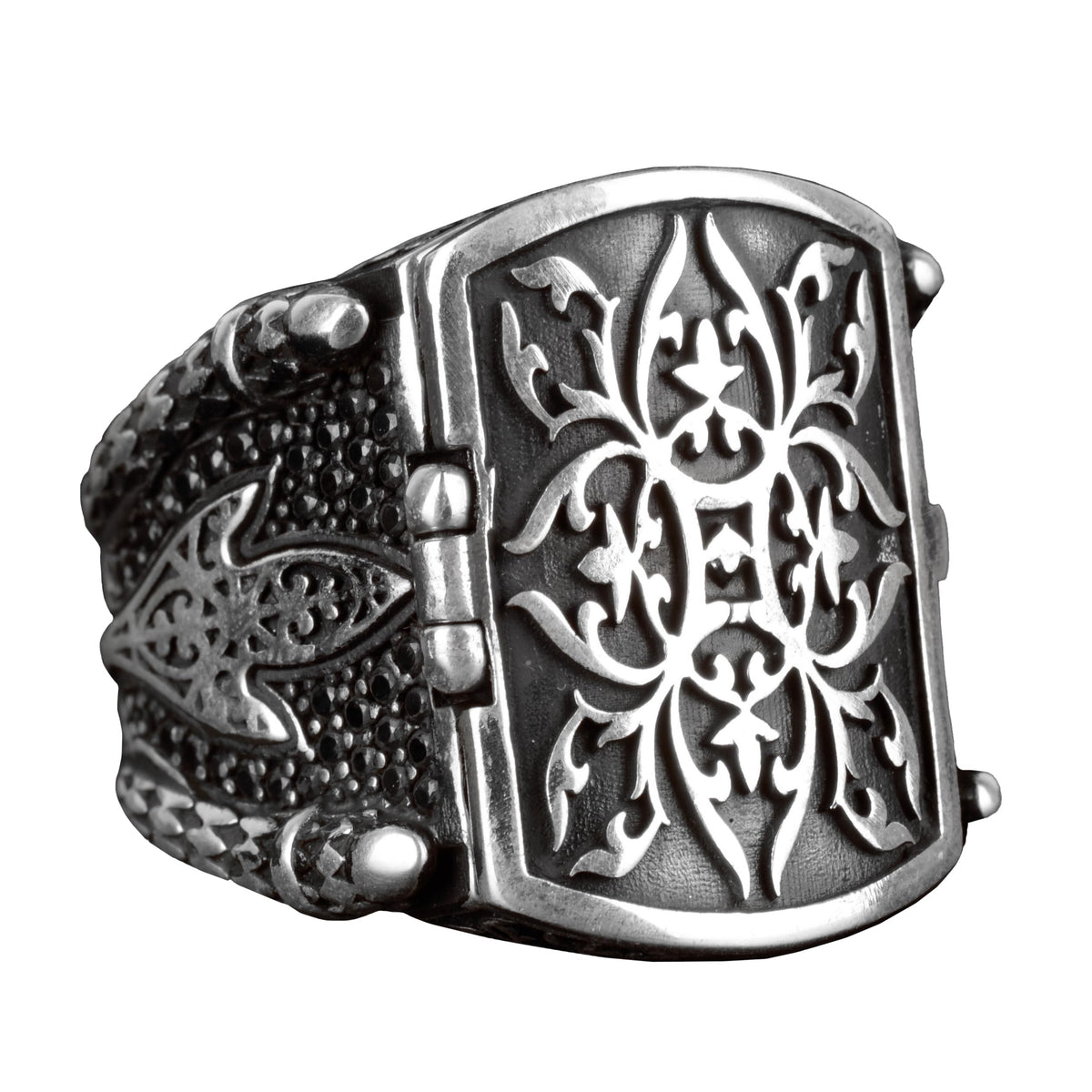 925 Sterling Silver Men's Ring - with Secret Cover - Secret Box Ring
