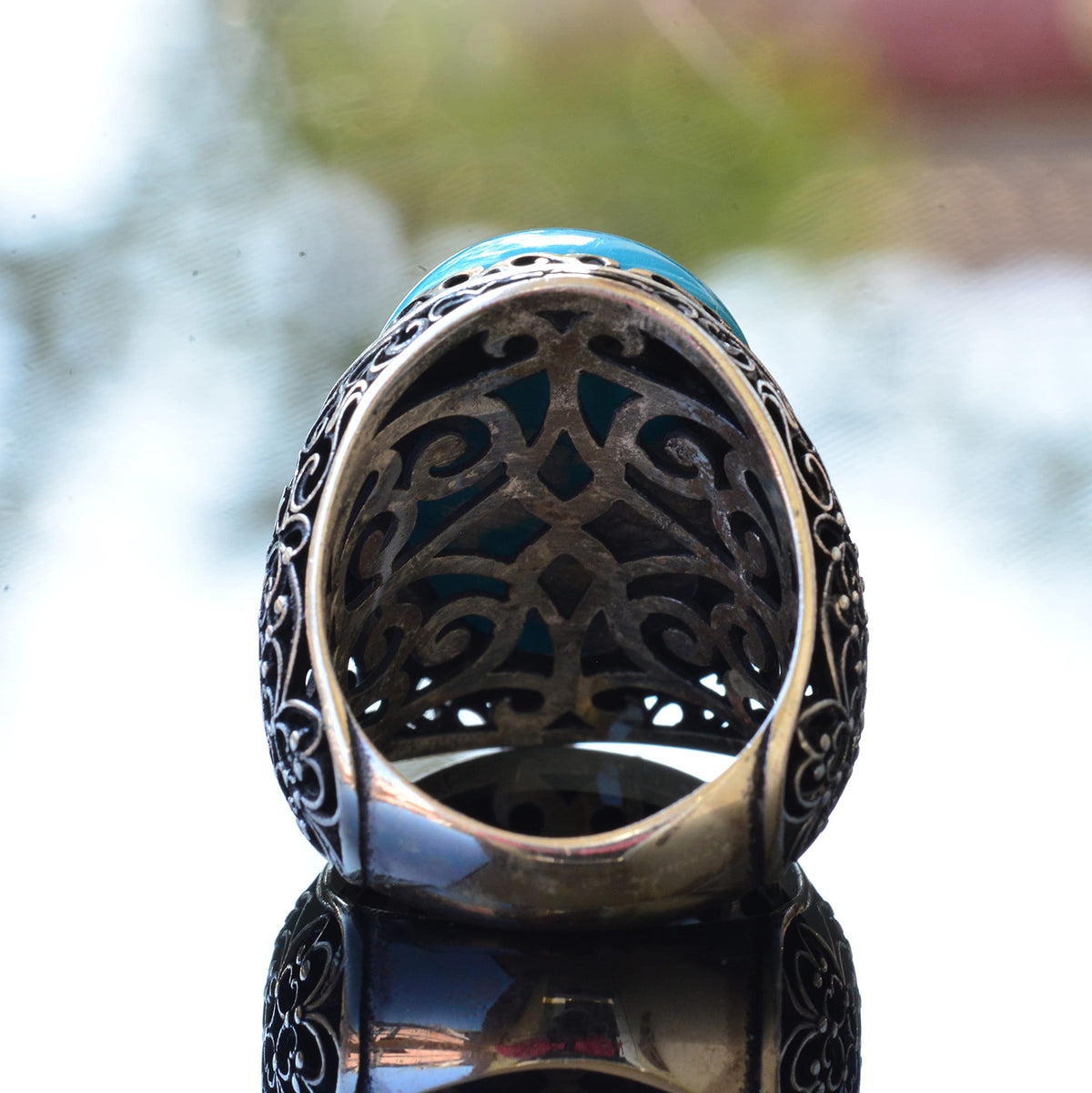 Natural Arizona Turquoise Stone Ring, 925 Sterling Silver Men's Ring (Model-3) — 8