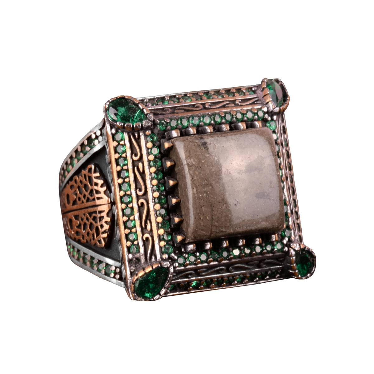 Natural Pyrite Stone Ring, Sultan Ring, 925 Sterling Silver Men's Ring (Model-2)