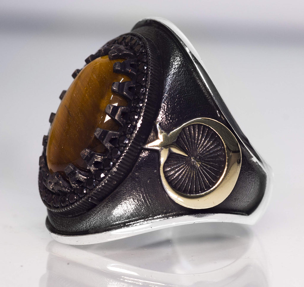 Handcrafted Silver Men's Ring - Natural Tiger's Eye Stone - Power and Protection Design — 4