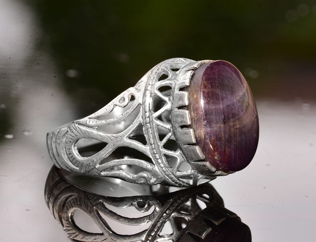 Natural Star Sapphire Stone Ring - 925 Sterling Silver Men's Ring — 4