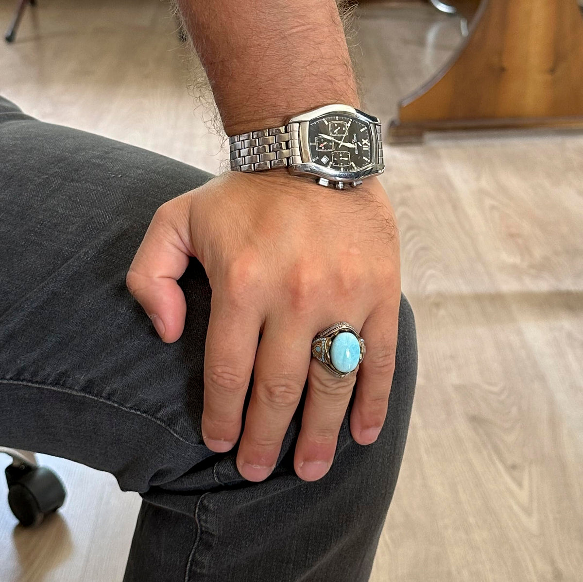 Natural Larimar Stone Handcrafted 925 Sterling Silver Ring — 3