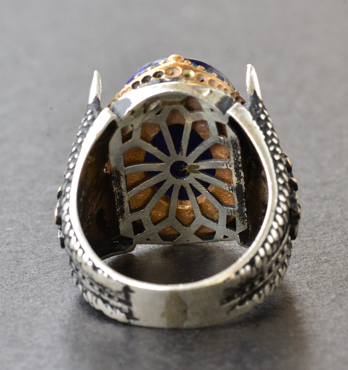 Natural Cabochon Sapphire Stone Men's Ring, 925 Sterling Silver Eagle Claw Design — 8