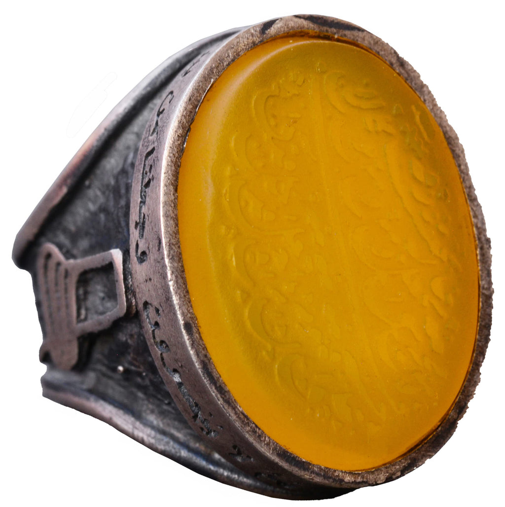 Natural Amber Stone Ring, 10.00 Carat, Islamic Ring, Silver Ring