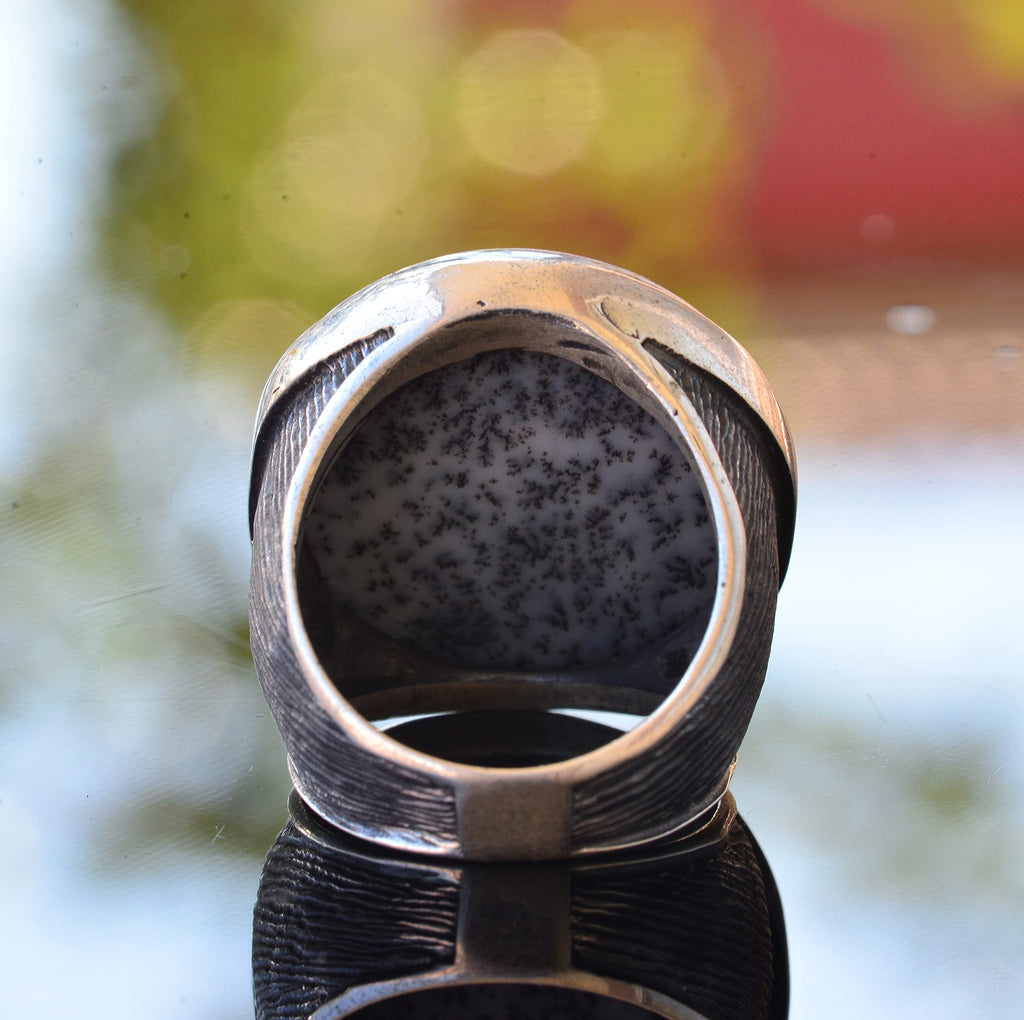 KAMBO Real Dendritic Opal Stone Ring - Large Ring - 925 Sterling Silver — 8