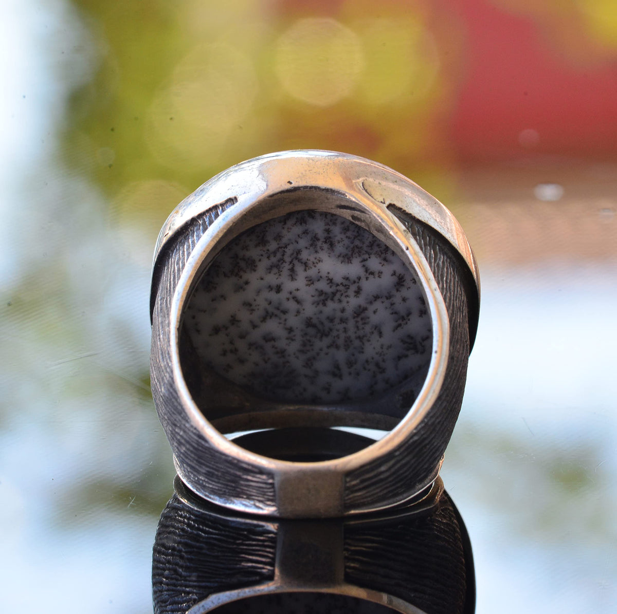 KAMBO Real Dendritic Opal Stone Ring - Large Ring - 925 Sterling Silver — 8