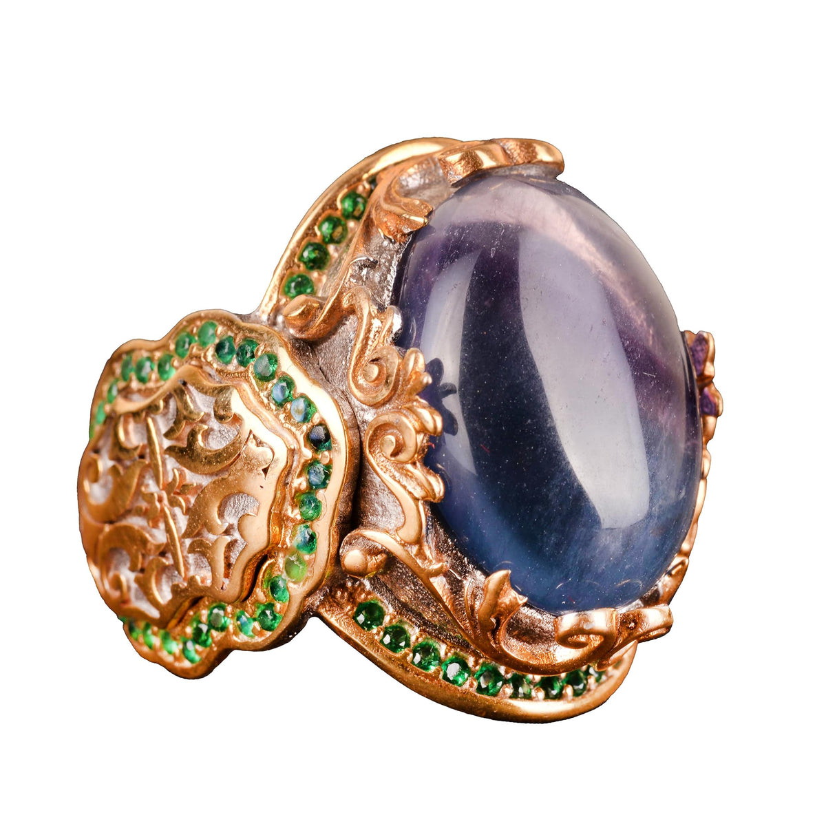 Natural Fluorite Stone Ring, 925 Sterling Silver Sultan Ring