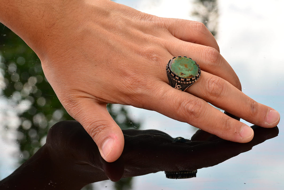 Arizona Turquoise Stone Ring - Ali Inscription, 925 Sterling Silver — 6
