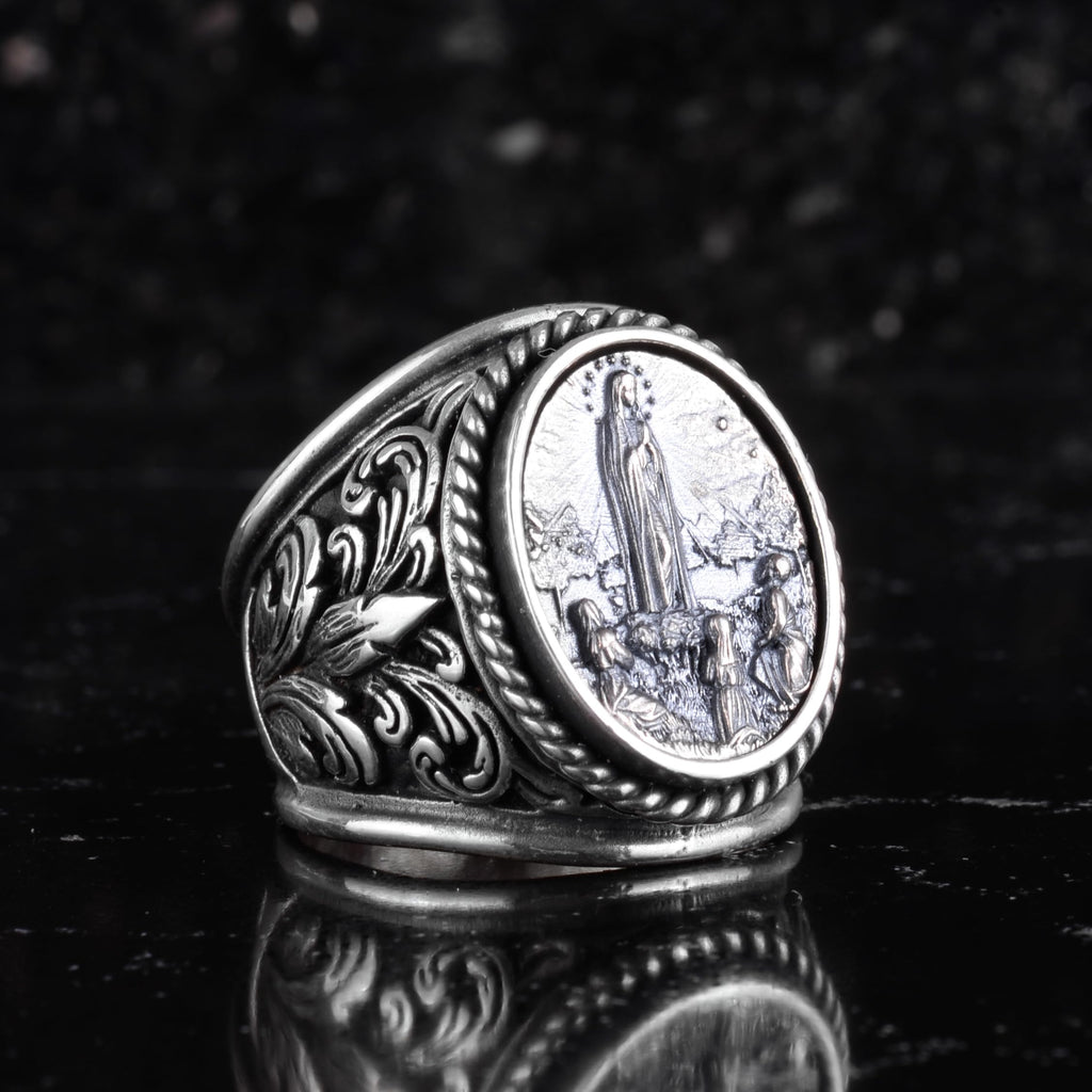 KAMBO Ascension of Jesus Men's Ring - Religious Christian Scene Engraved 925 Sterling Silver Oval Seal Ring - Handmade Faith Jewelry — 6