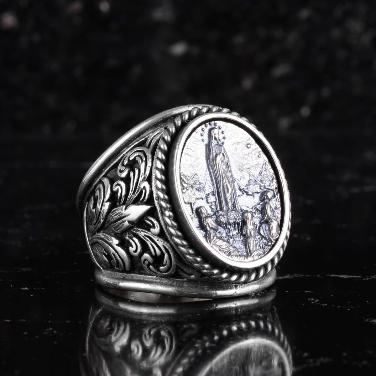 KAMBO Ascension of Jesus Men's Ring - Religious Christian Scene Engraved 925 Sterling Silver Oval Seal Ring - Handmade Faith Jewelry — 6