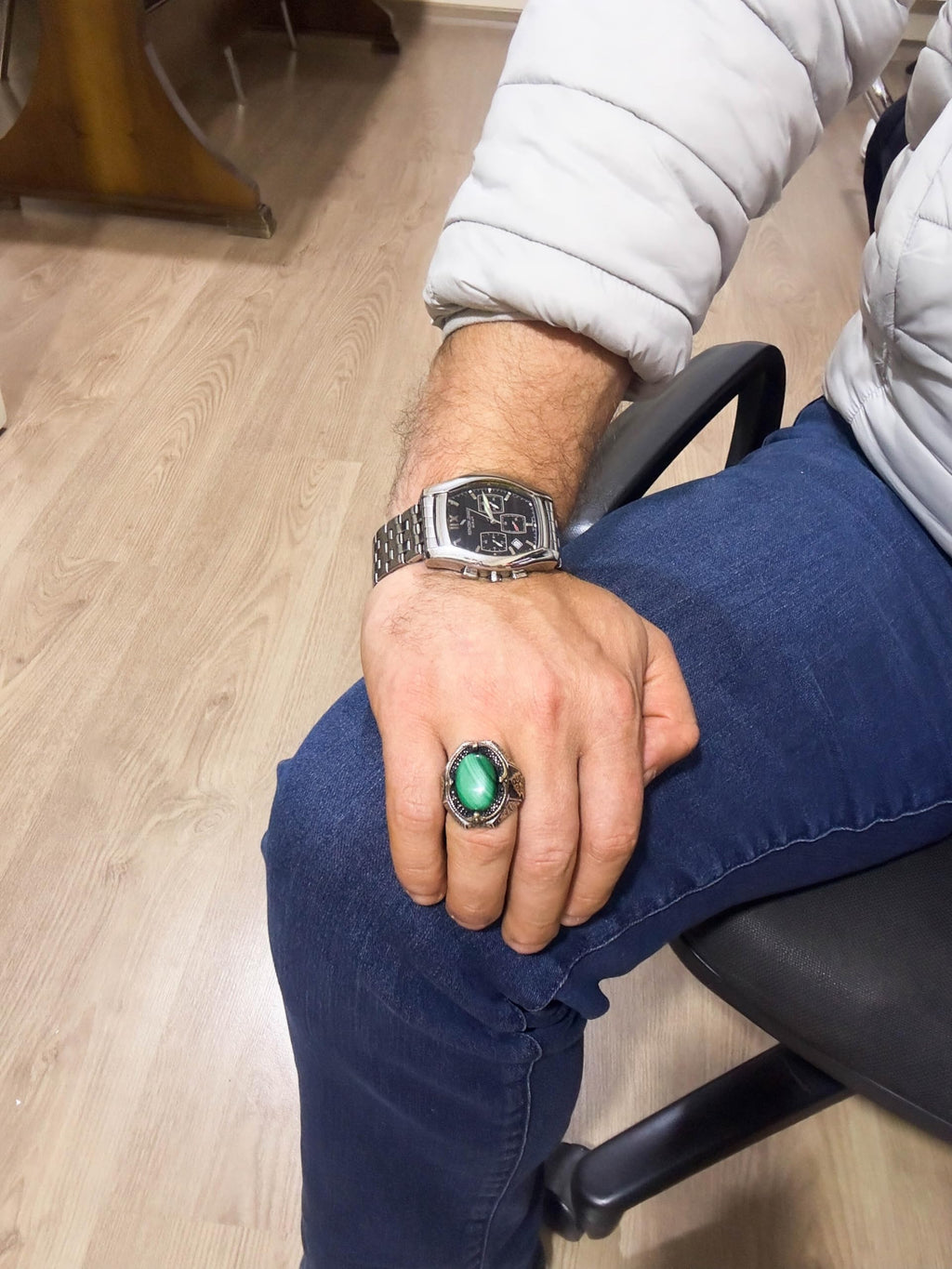 Natural Malachite Stone Ring - 925 Sterling Silver Men's Ring — 3
