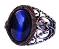 KAMBO Sophisticated Snake Ornamented 925 Sterling Silver Men's Gemstone Ring Collection - Various and Vibrant (Blue Cat's Eye Created Stone)