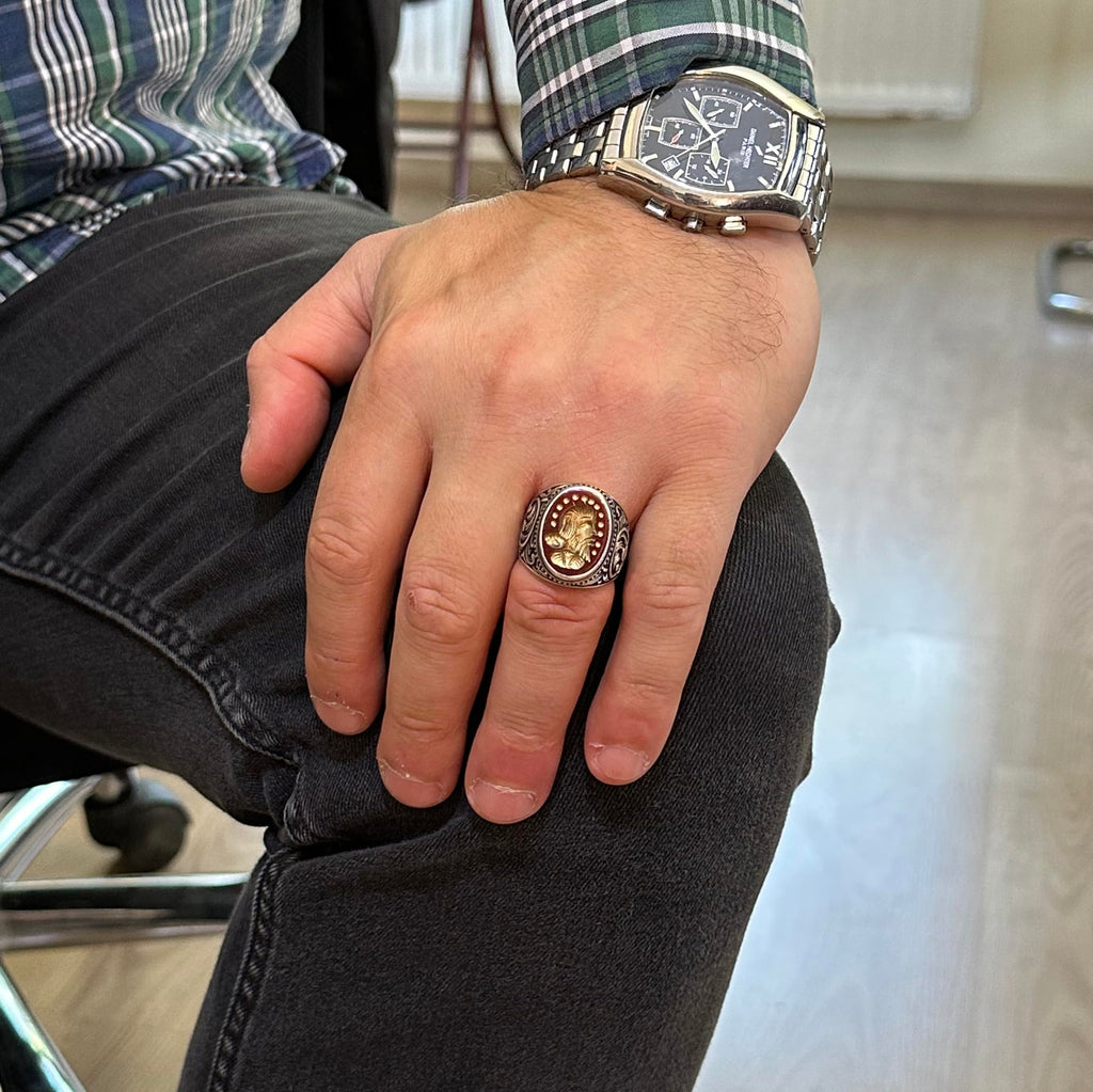 Natural Agate Stone Ring - 925 Sterling Silver Men's Ring (Model-3) — 3