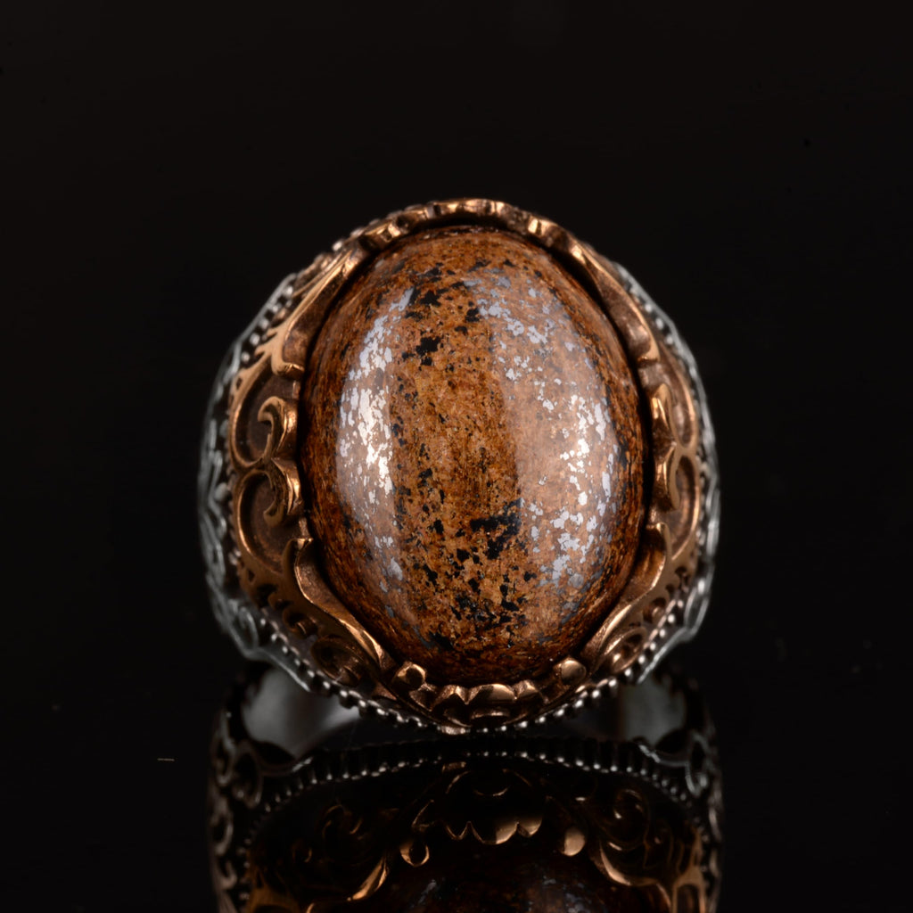 Natural Bronzite Stone Ring, 925 Sterling Silver Men's Ring — 6