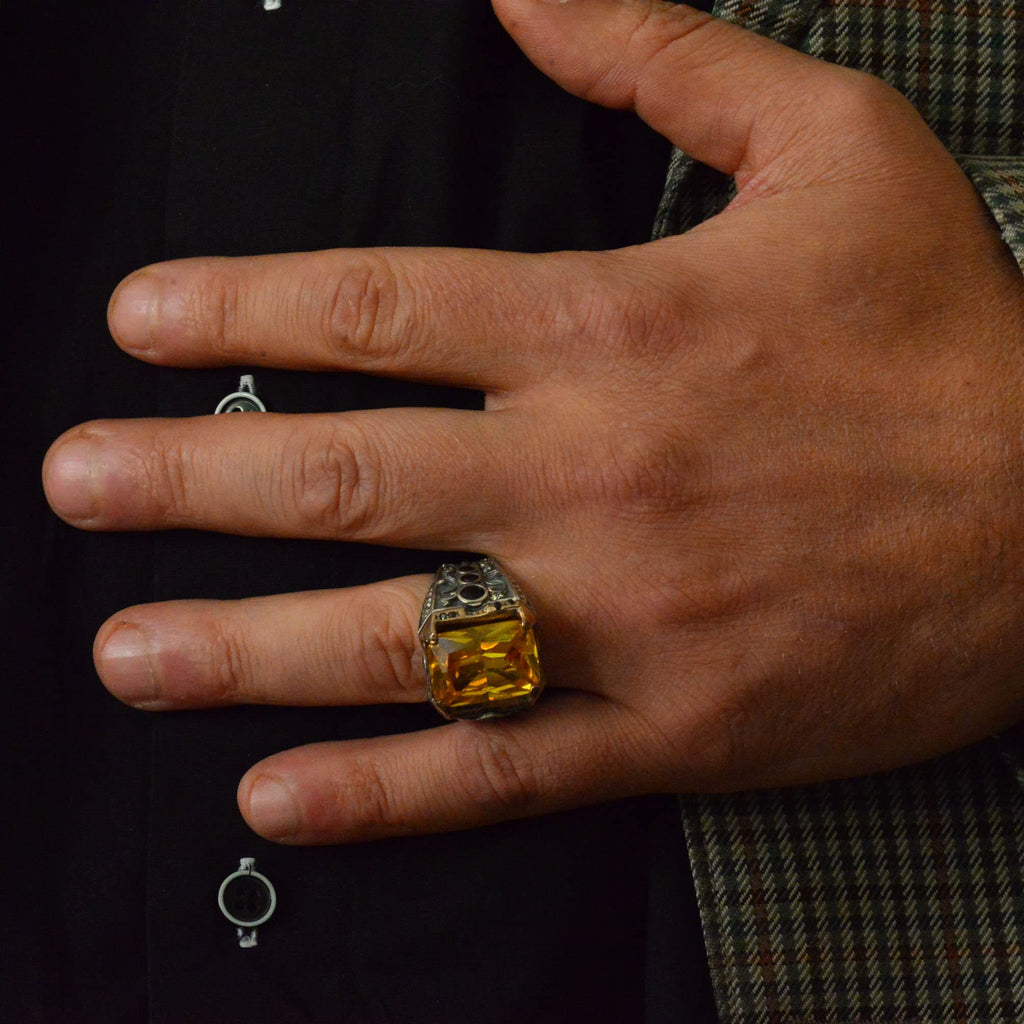 925 Sterling Silver Men's Ring with Natural Citrine Stone, Men's Ring with Citrine Stone, Handcrafted Carved Men's Silver Ring, Turkish Silver — 8