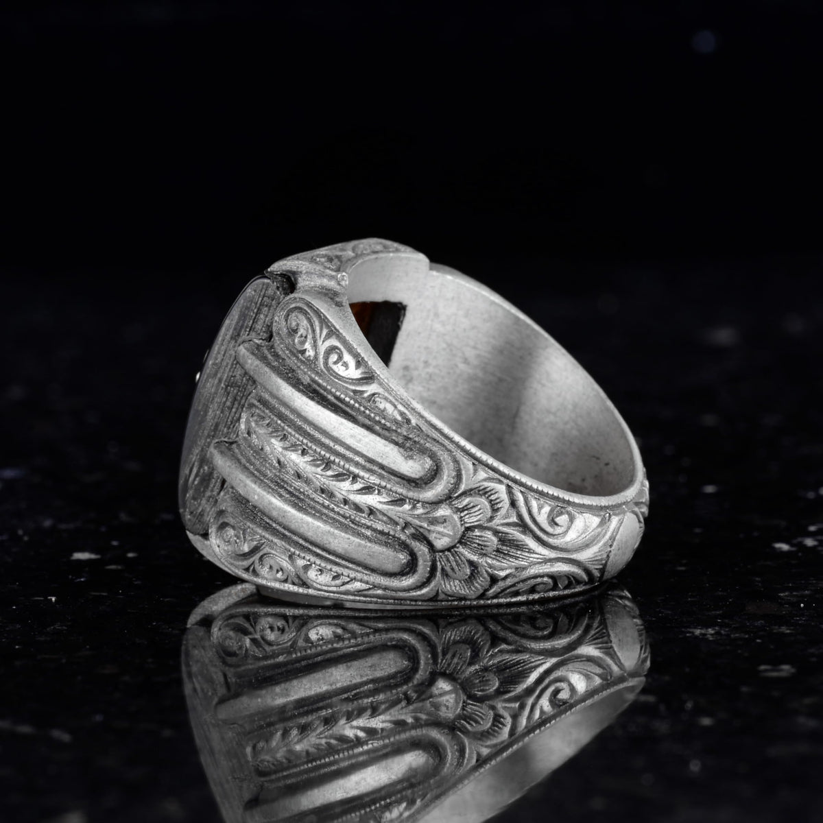 Silver Ring - Agate Stone, Vintage Design — 5