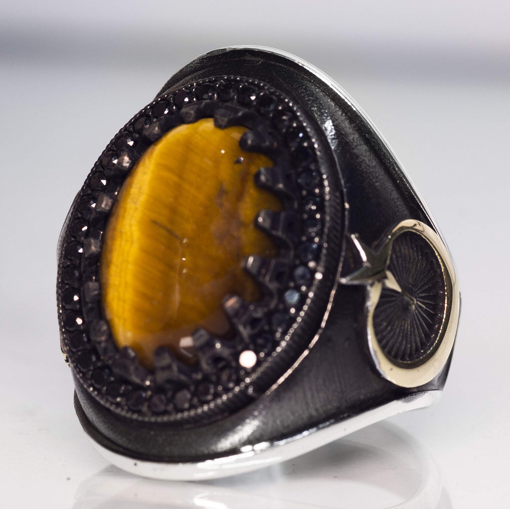 Handcrafted Silver Men's Ring - Natural Tiger's Eye Stone - Power and Protection Design — 6