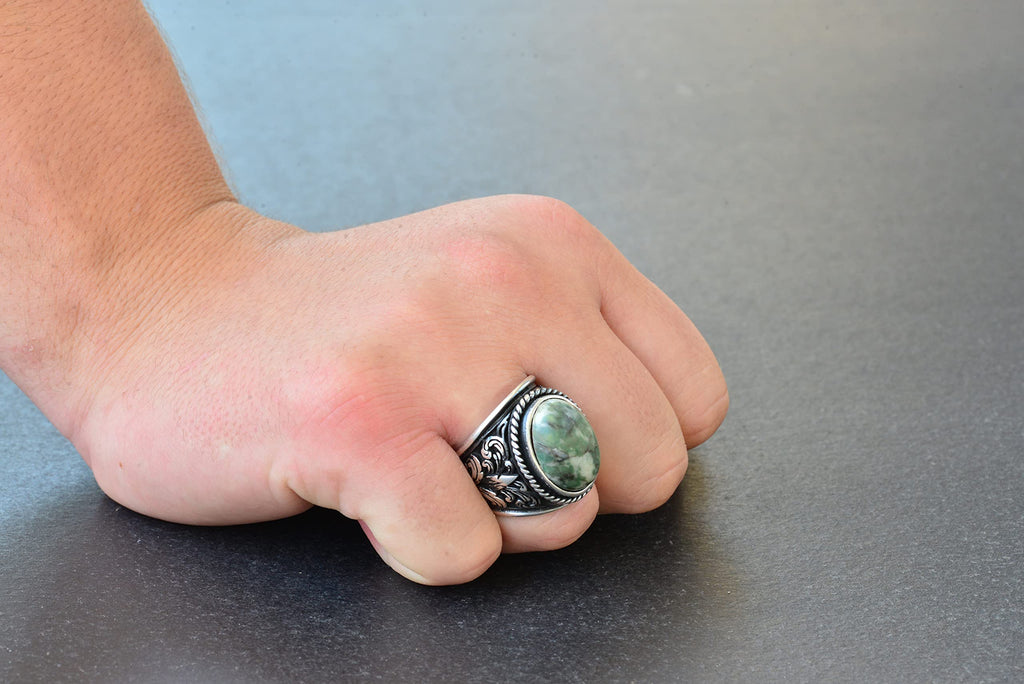 925 Sterling Silver Ring for Elegant Stone Collection - Natural Chrysoprase Stone — 7