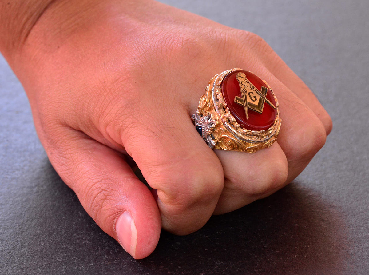 Handmade Ring - 925 Sterling Silver Men's Gold Plated Jewelry (Masonic) — 6
