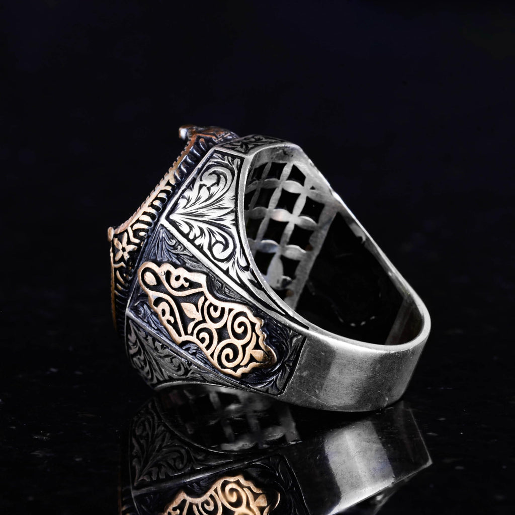 Green Synthetic Stone Ring, 925 Sterling Silver Design Ring, Silver Men's Ring — 6