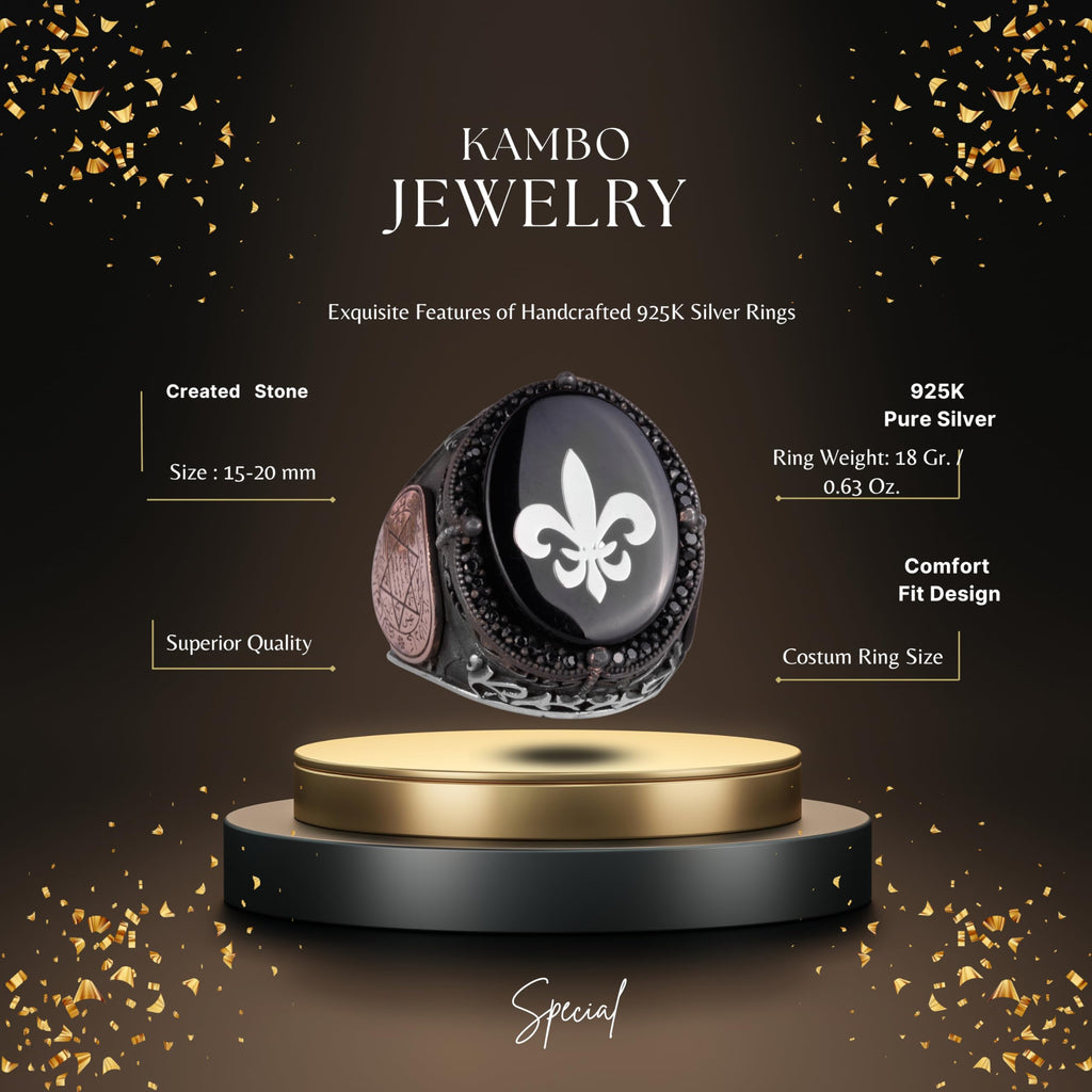 Kambo Unique Patterned Ring - 925K Silver Handmade Men's Ring - Star of David Ring (Fleur-De-Lis) — 2