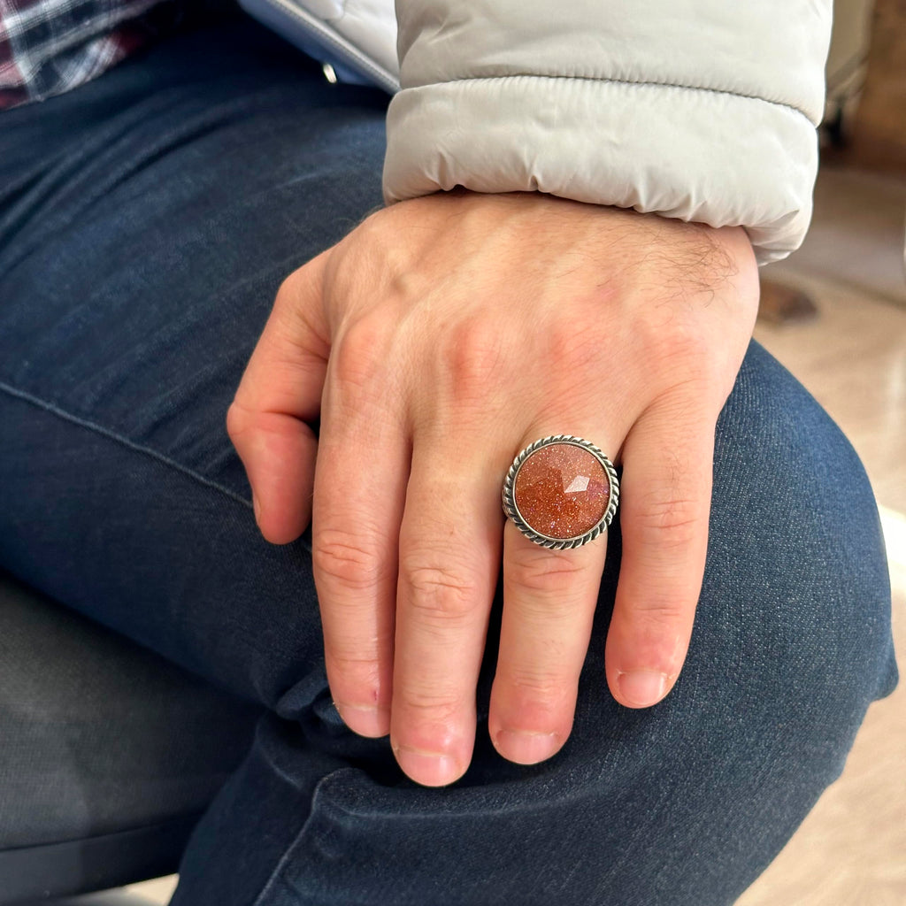 925 Sterling Silver Ring, Men's Ring, Synthetic Gold Star Stone Silver Ring — 3