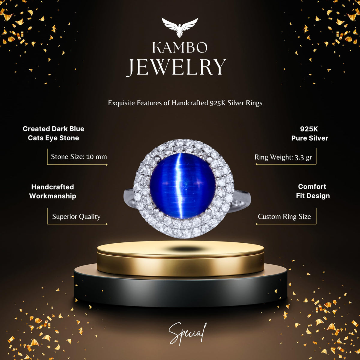 Navy Eye Stone Silver Ring — 2