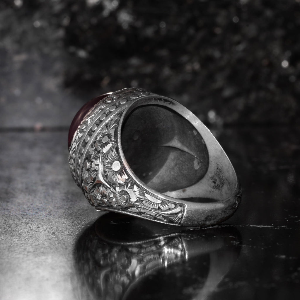KAMBO Star Ruby Stone Round Men's Ring 925 Sterling Silver – Handmade Vintage Statement Ring – Ottoman Style Jewelry — 8