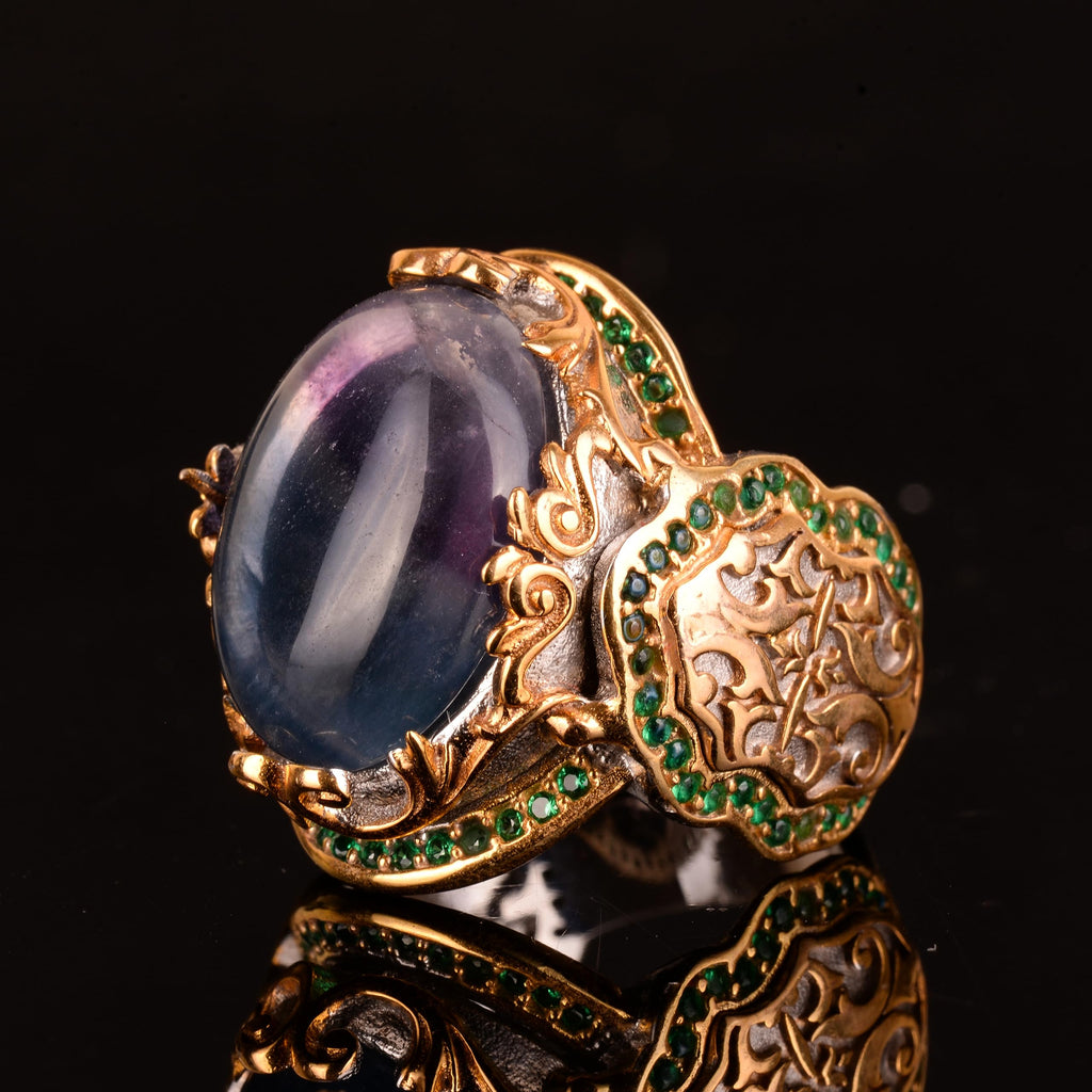 Natural Fluorite Stone Ring, 925 Sterling Silver Sultan Ring — 5