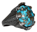 Silver Men's Ring - Arizona Turquoise Natural Stone - Hawk Claw Design (Model-2)