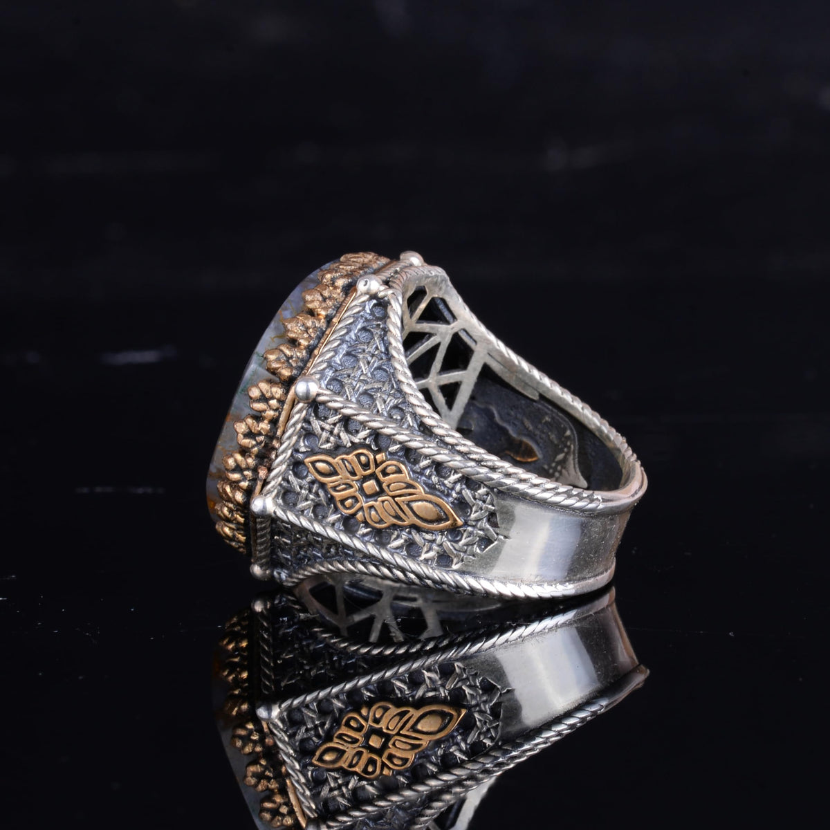 KAMBO Natural Bloodstone Stone 925 Sterling Silver Men's Ring – Octagonal Vintage Statement Jewelry (Style-1) — 7