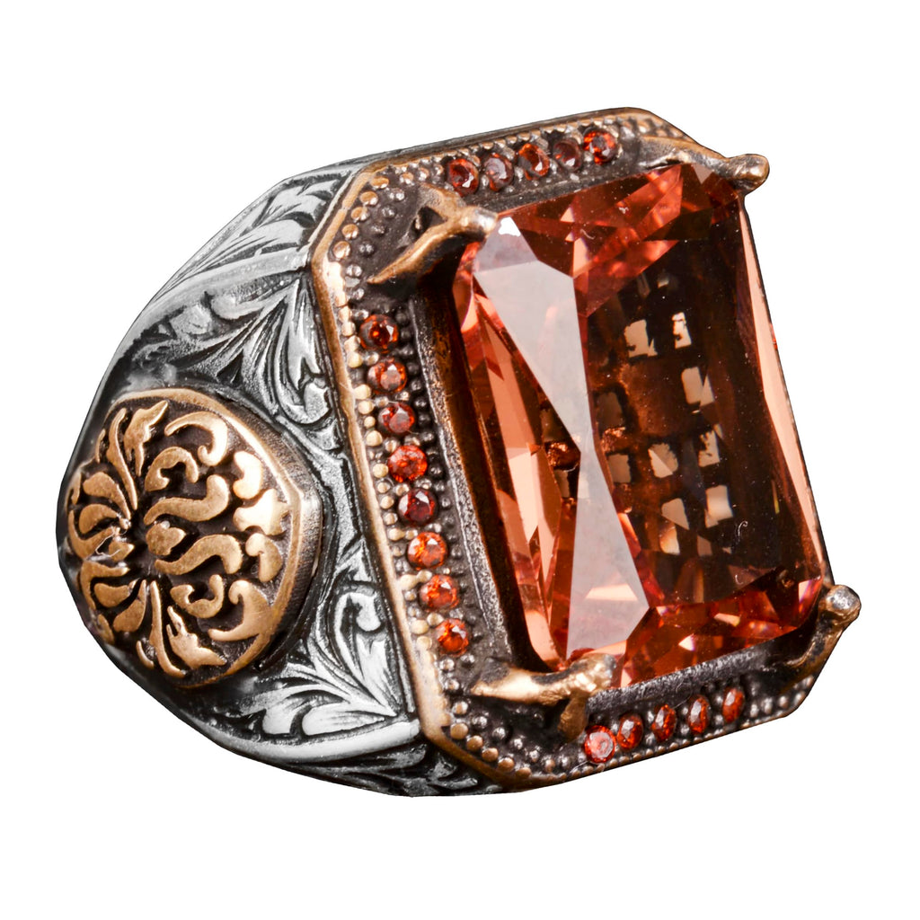 925 Sterling Silver Ring, Men's Ring with Synthetic Sunstone