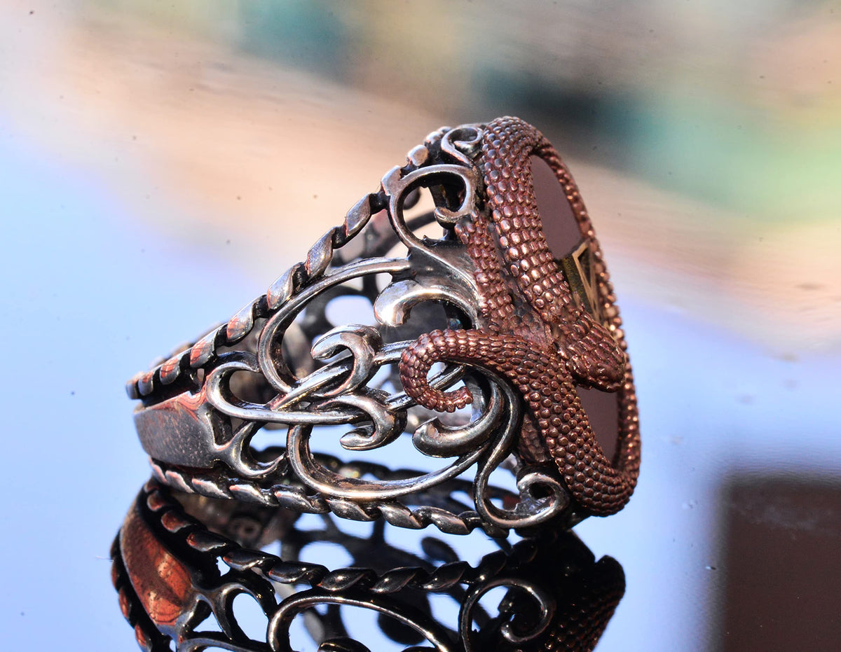 925 Sterling Silver Men's Ring - Artificial Onyx Stone - Snake Design - Signet Ring (Lucifer) — 4