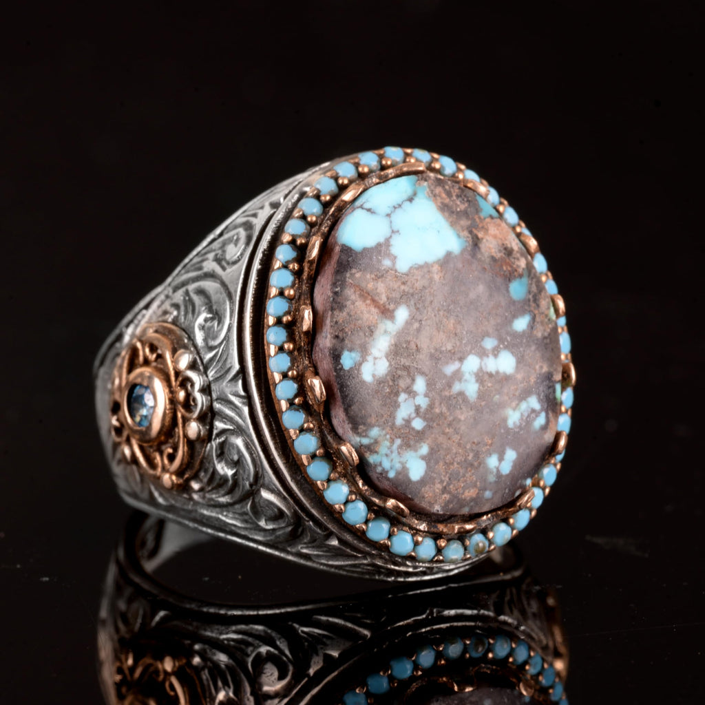 Handcrafted Natural Arizona Turquoise Stone Ring, 925 Sterling Silver (Model-3) — 4