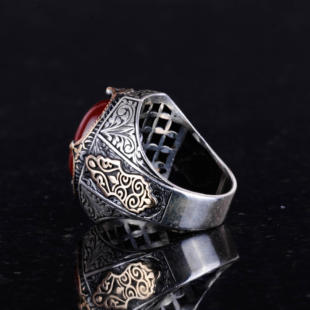 Natural Red Agate Stone Ring - 925 Sterling Silver — 7