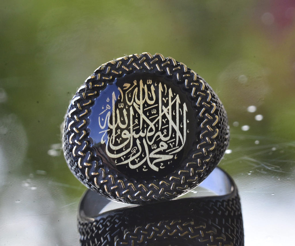KAMBO Handmade 925 Sterling Silver Arabic Calligraphy Tawhid Ring for Men, Minimalist Islamic Religious Statement Jewelr