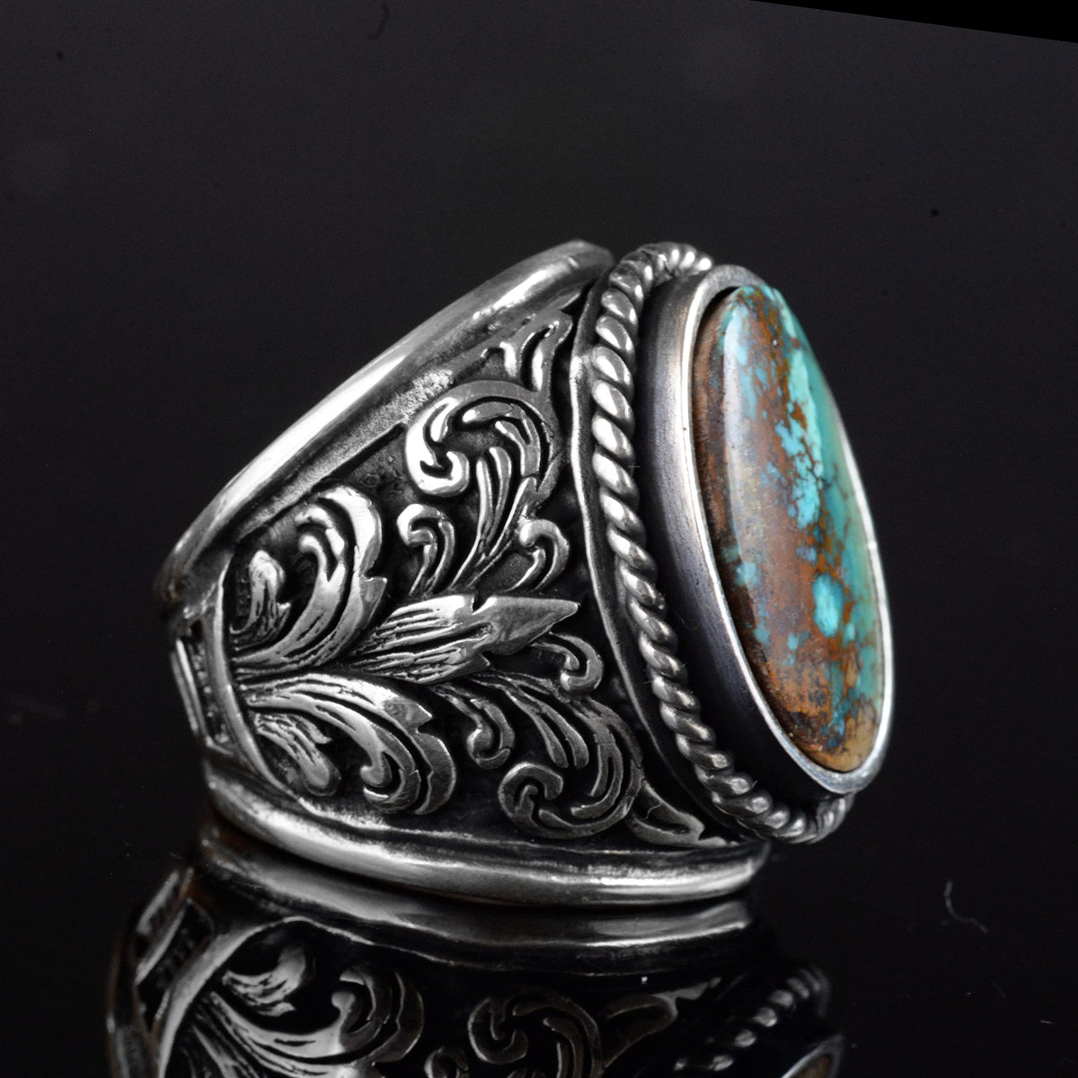 Turquoise Stone Ring, 925 Sterling Silver Handmade Dragon Design — 4