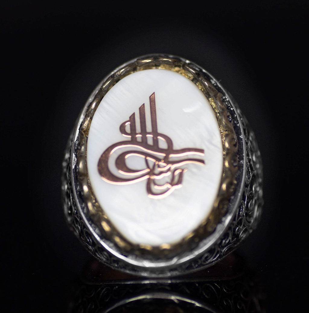 Noble and Symbolic Men's 925 Sterling Silver Ring - Ottoman Seal Symbol, Adorned with Natural Stones — 4