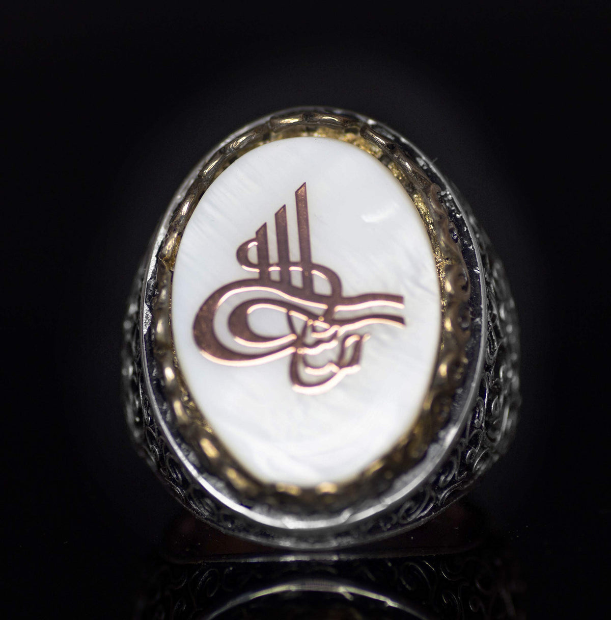 Noble and Symbolic Men's 925 Sterling Silver Ring - Ottoman Seal Symbol, Adorned with Natural Stones — 4