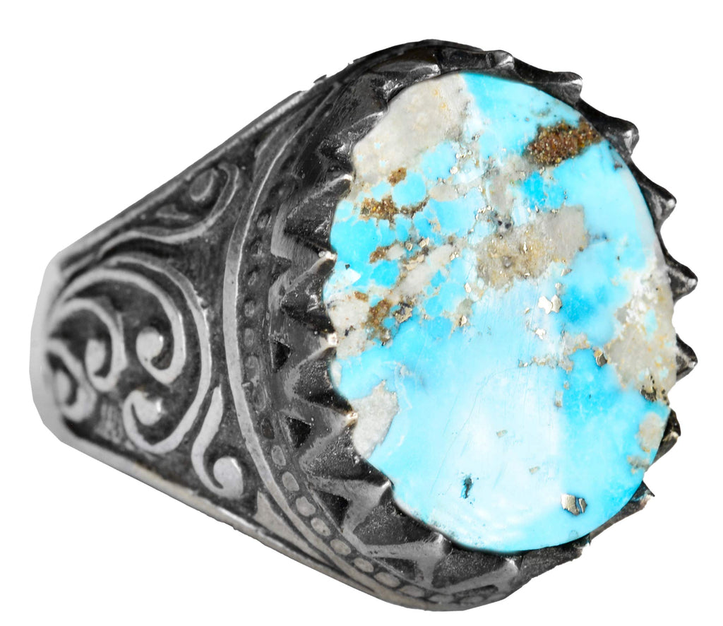Natural Arizona Turquoise Stone, Silver Men's Ring