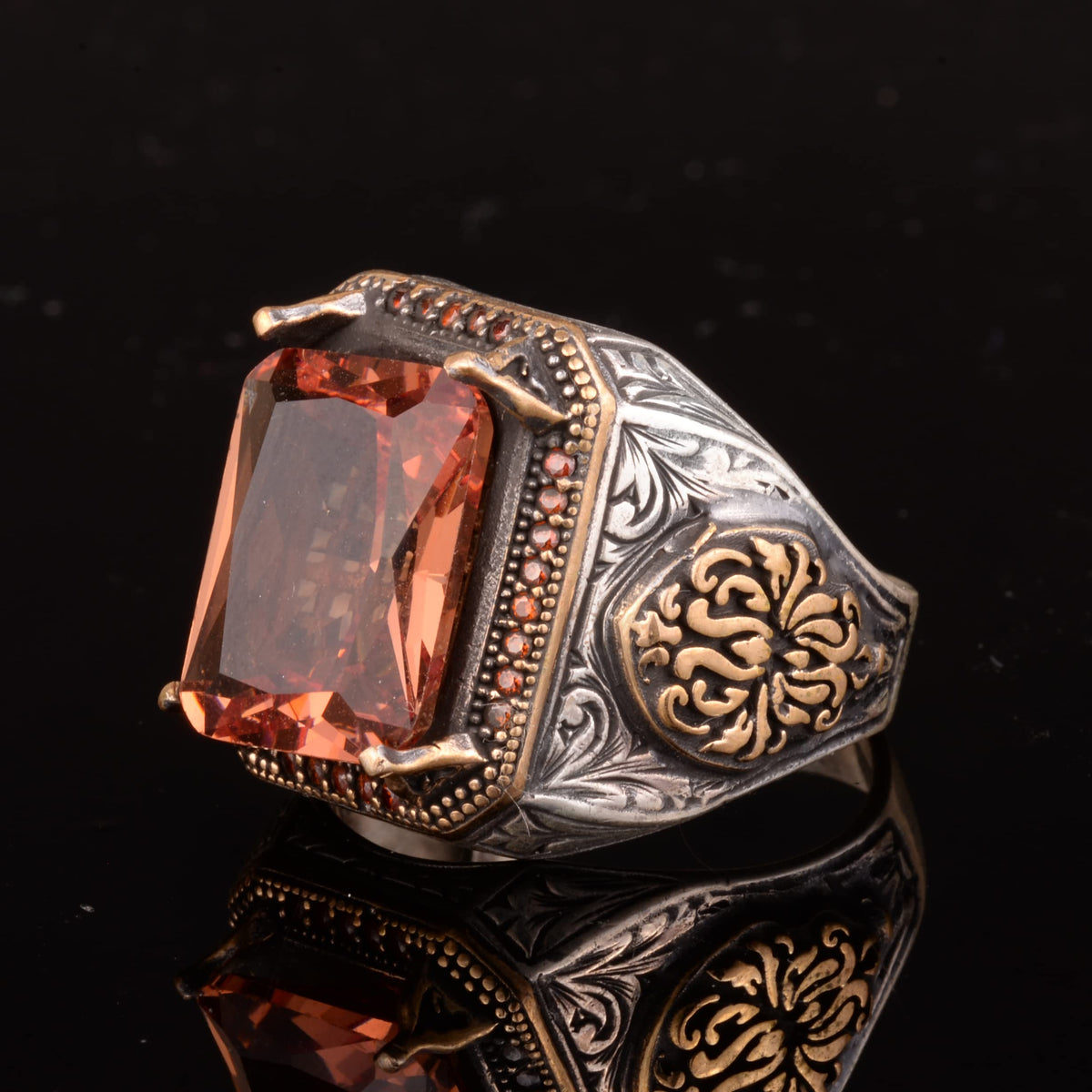 925 Sterling Silver Ring, Men's Ring with Synthetic Sunstone — 6