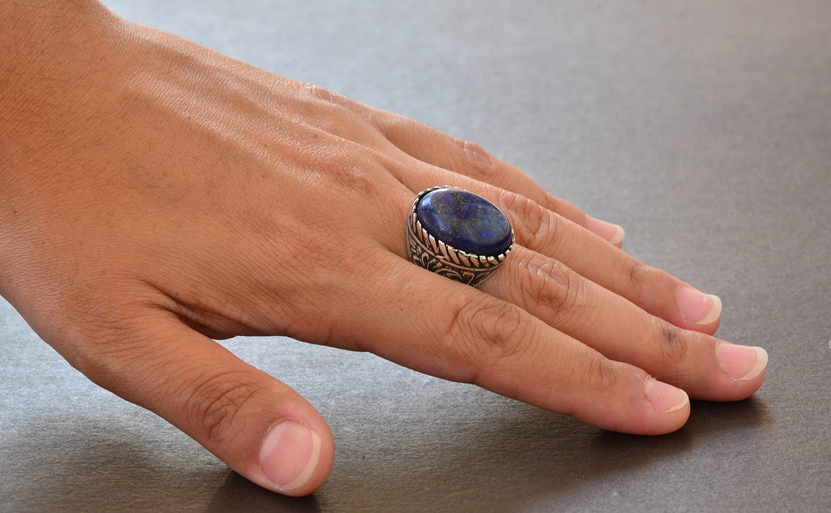 Lapis Lazuli Stone Handmade Silver Men's Ring — 6
