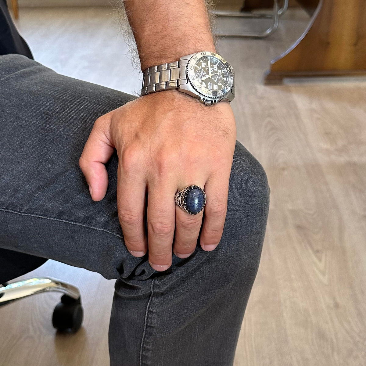 Natural Lapis Lazuli Stone Handmade Eagle Ring - 925 Sterling Silver — 3